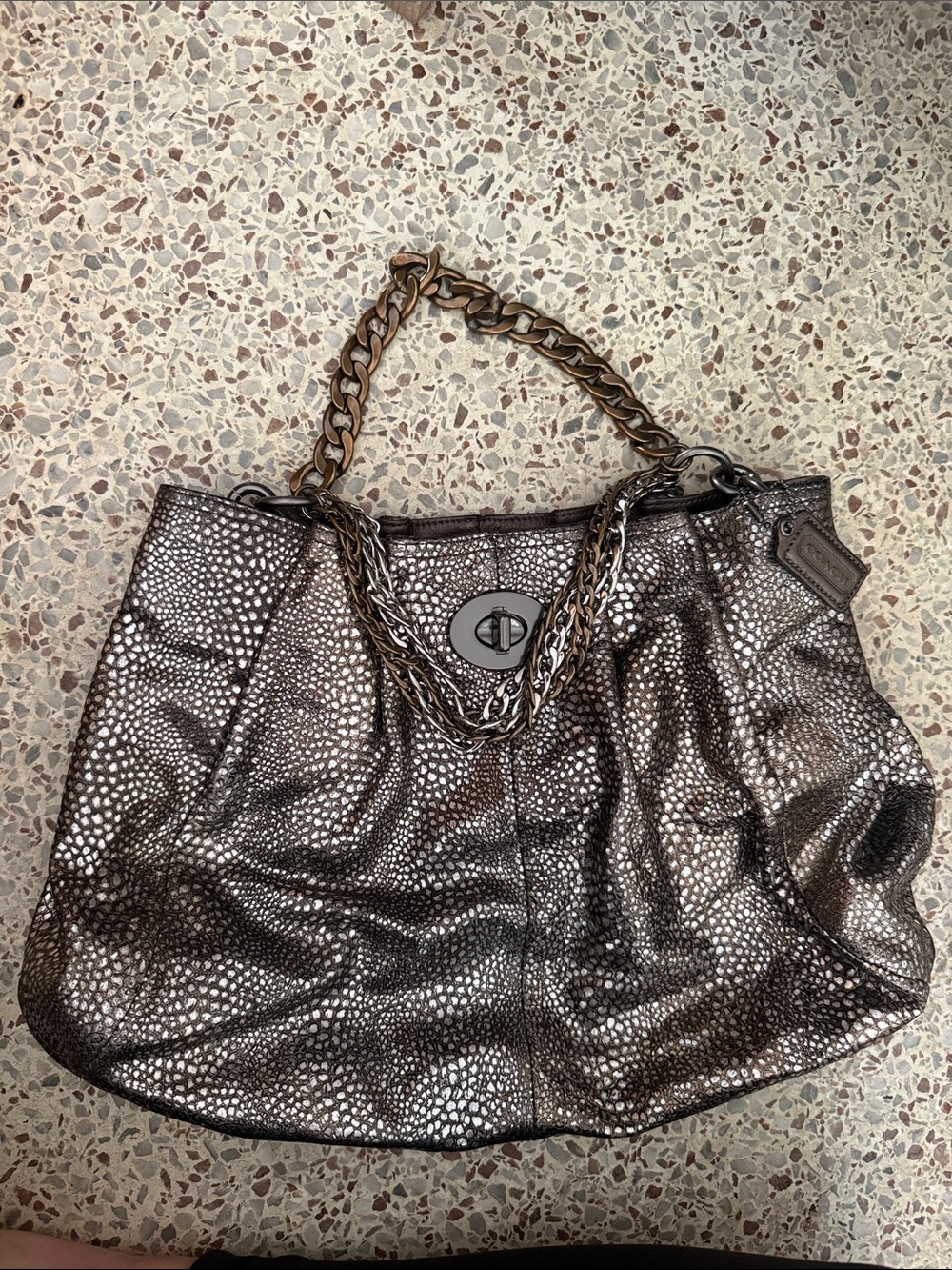 Coach Metallic Bronze Shoulder Bag with Chain Straps